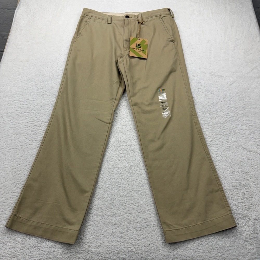 NEW Life Khaki Relaxed Straight Fit Tan Chino Pants Mens 32 x 30 Haggar Co